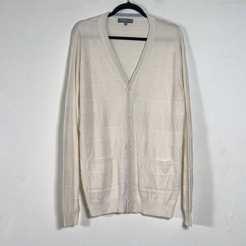 Fossil Mens XL Cardigan Sweater Cotton Cashmere Blend Academia Elevated Basics
